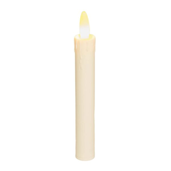 Uppladdningsbart LED-dinerljus DORSETTO 150 mm – löst, ett enskilt krämfärgat flamlöst ljus med gulorange LED-låga, slät yta och subtila vaxdetaljer, avbildat mot vit bakgrund.