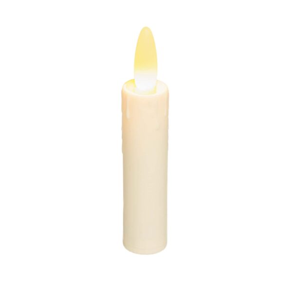 Uppladdningsbart LED-dinerljus DORSETTO 97 mm – löst, krämfärgat LED-ljus med gulorange låga, stående rakt upp mot vit bakgrund.